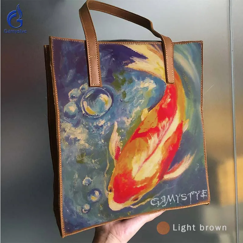 

2018 Female Shoulder Bags for Women Leather Handbag Brand Designer Casual Tote Luxury Lady Bolsa Cowhide Art GOLD FISH Custom