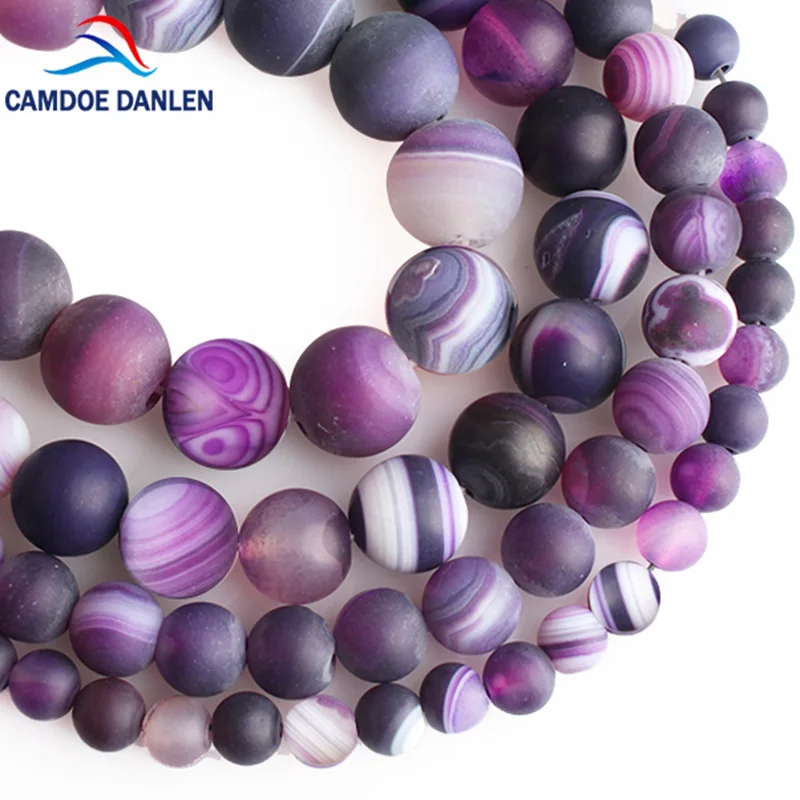 

CAMDOE DANLEN Natural Agates Dull Polish Matte Purple Stripe Round Loose Beads 6/8/10/12MM Fit Diy Fashion Charm Jewelry Making