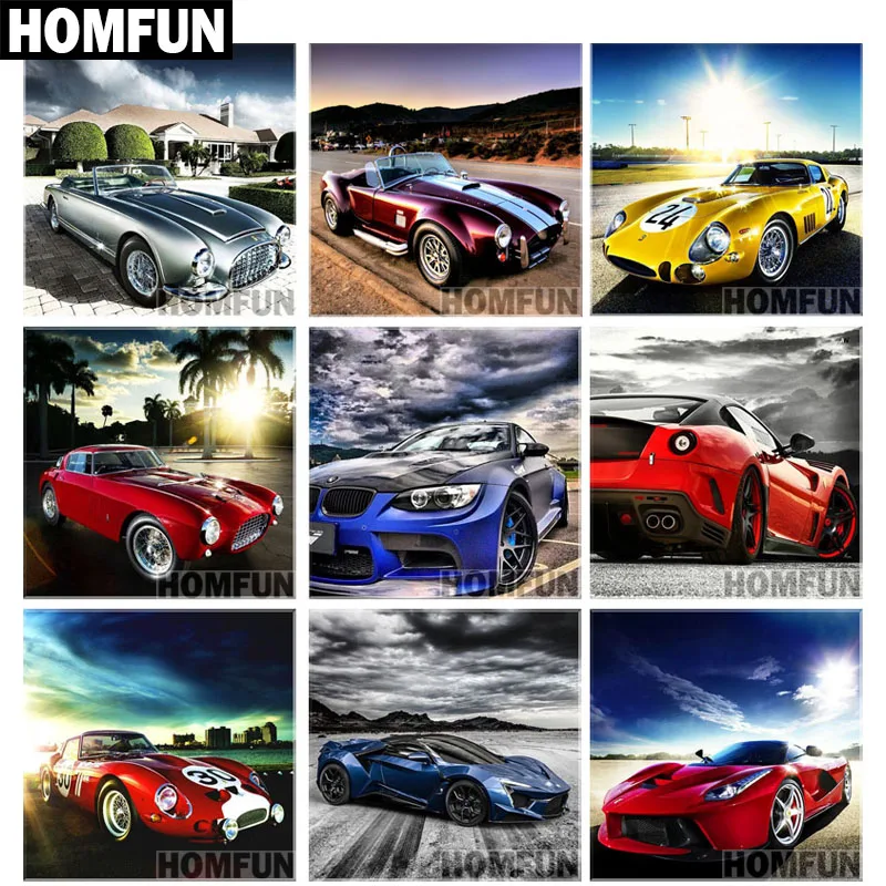 Алмазная 5D картина HOMFUN гоночный автомобиль вышивка крестиком полное покрытие