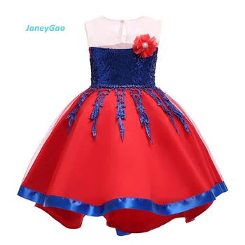 

JaneyGao Flower Girl Dresses Children Party Dress Princess Gown Front Short Long Back Short Trailing Little Girl Dress Cute