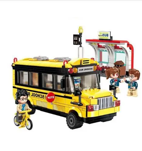 

City Serise 440pcs Primary School Bus Car Bicycle Station Figures Building Blocks Model Sets Kids Toys Compatible Legoings