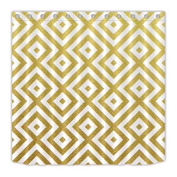 

72'' Bathroom Waterproof Fabric Shower Curtain Polyester 12 Hooks Bath Accessory Sets Glittering Golden Geometric Pattern Custom