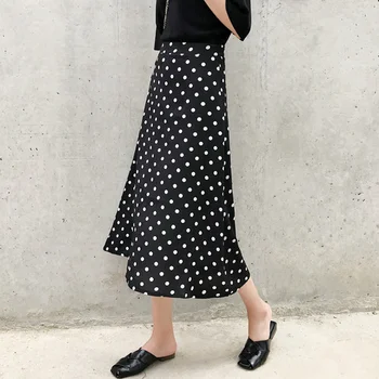 

Women Summer Skirt 2020 Korean Style Streetwear Vintage Polka Dot Slim High Waist A Line Chiffon Long Skirt S-3XL Black Red B157