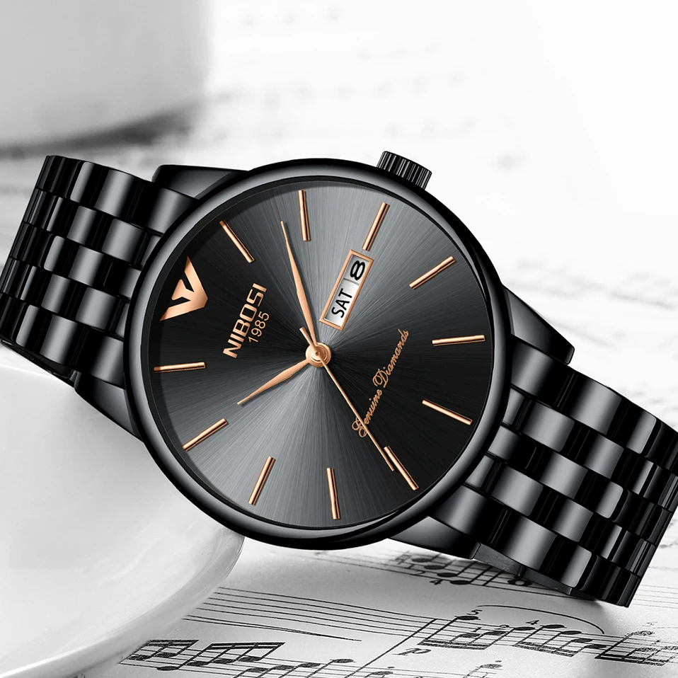 

NIBOSI Luxury Brand Men Fashion Quartz Watch Men Full Steel Band Business Waterproof Wristwatch Relogio Masculino