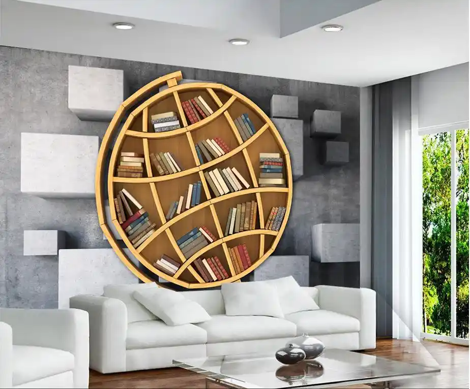 Kustom 3d wallpaper untuk dinding Art rak buku ...