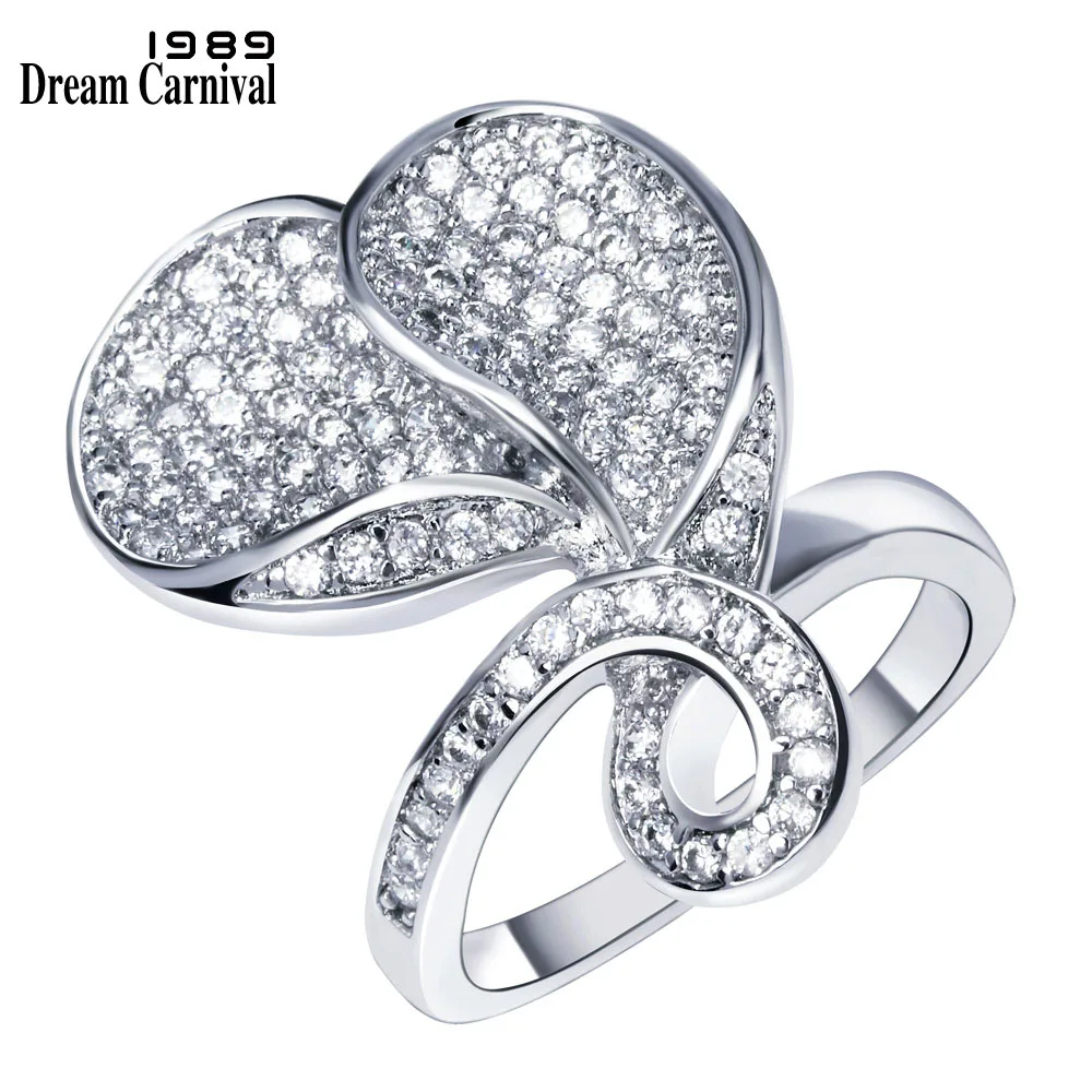 

DreamCarnival 1989 Women Butterfly Rings Heart Love Design Rhodium Gold Color CZ Paved Anniversary Gift Anel Anillos SJ09772