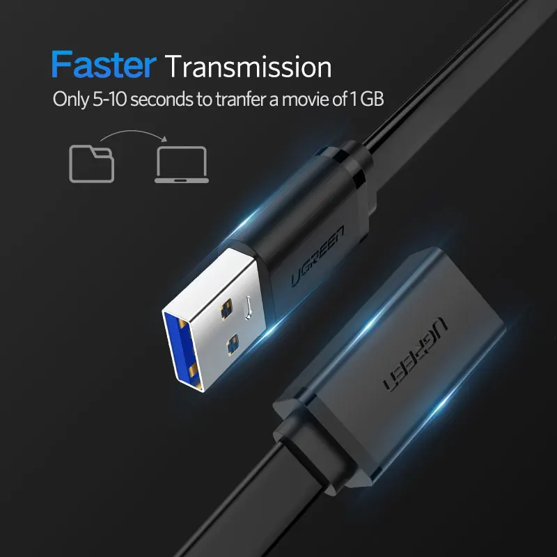 Ugreen USB 3,0 кабель Плоский USB кабель-удлинитель мужской и женский кабель для передачи данных USB3.0 кабель-удлинитель для ПК ТВ USB кабель-удлинитель