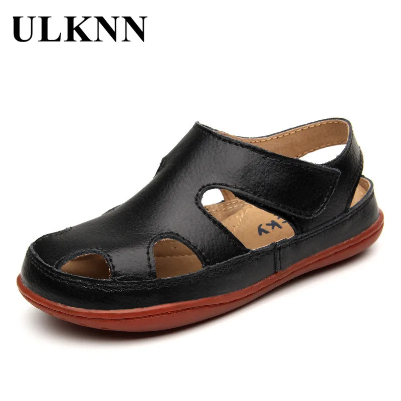 ULKNN Summer Children Sandals Genuine Leather Sandal Beach Shoes Boys Sandals Girls Shoes For Kids Closed Toe Toddler Breathable