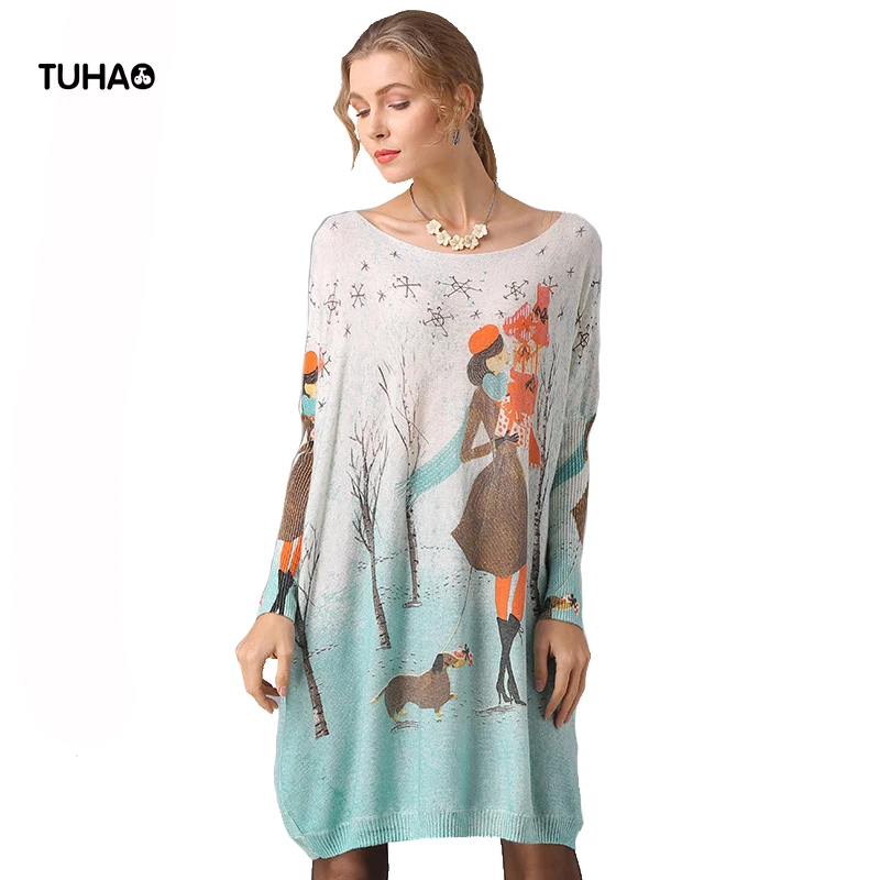 

TUHAO Fashion Lady Printed Women Tops Loose Large Size Knitted Pullovers Sweaters Soft Pull Femme Autumn ClothingTS6173