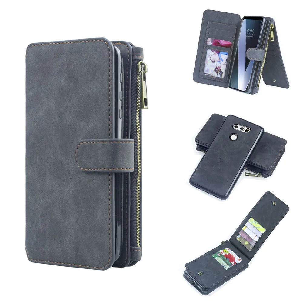 

Wallet Case for Galaxy A8 2018 Detachable Magnetic Flip Cover with 12 Card Holders Cash Pocket Leather Case