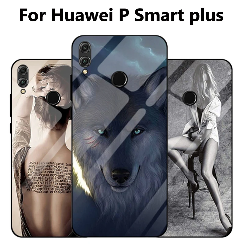 Чехол для Huawei P Smart plus в стиле волк закаленное стекло силиконовая рамка стеклянный