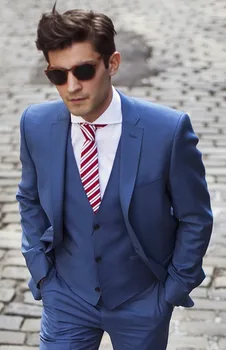 

2018 button custom suit, blue groom dress, wedding / Groom wear wedding dress, thin men's ball suit (coat + pants + vest)