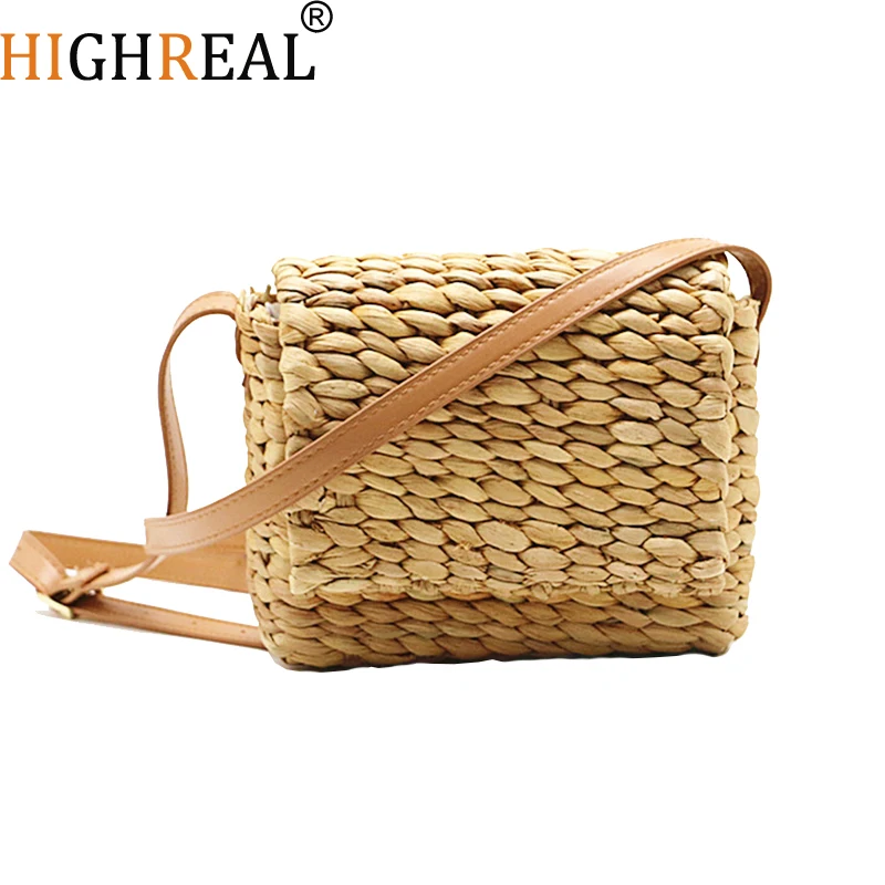

HIGHREAL Mini Summer Women Shoulder Bag Hand Made Exquisiteness Straw Bags Woven Flap Sweet Pastoral Rattan Girls Bag Dropship