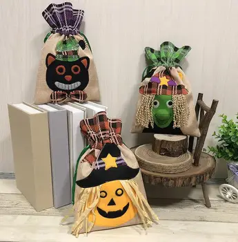 

Halloween Candy Bags Beam Port Drawstring Treat Bags Sack Party Kids Gift Pouch Trick or Treat Party Witch Pumpkin Cat Decor Bag