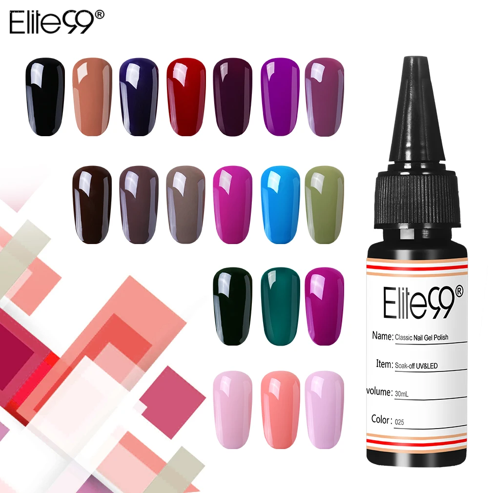 

Elite99 30ml Gorgeous Color Gel Nail Polish Soak Off Pure Color UV LED Gel Varnishes Nail Art Manicure DIY Nail Makeup Lacquer