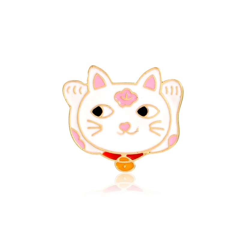 Забавный мультфильм белый Maneki Neko шпилька с подвеской «Кот» Эмаль Булавка кошка брошь японская удача кошка ювелирные изделия значок Lapin Pin - Окраска металла: 2