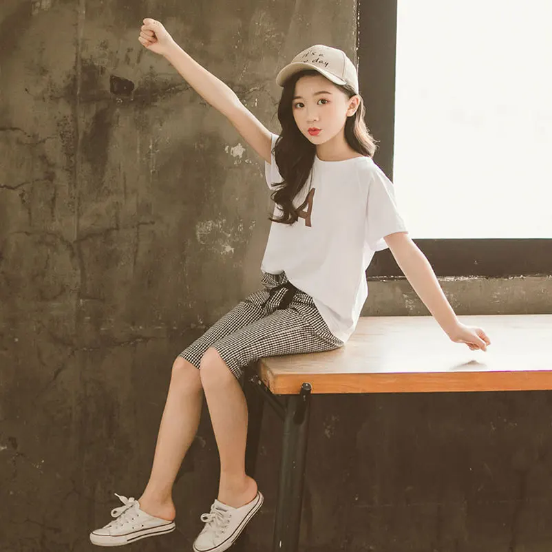 Conjuntos de Roupas Camiseta + Shorts Roupas da Menina Novas Meninas Verão Menina Manga Curta 2 Pcs Ternos Crianças 2020 18 pcs ternos crianças roupas da menina