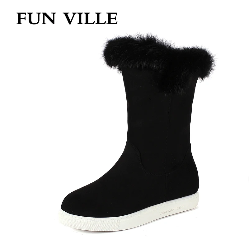 

FUN VILLE New Fashion Winter Women's Snow Boots Fur Warm Ankle Boots Flock Thick Platform Boots Round Toe Flats shoes Women