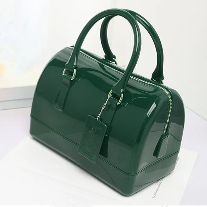 JELLYOOY, средний размер, 22 см, чистый цвет, ПВХ, Женская Желейная сумка, подушка, сумка на плечо, карамельный цвет, силиконовая сумка-тоут, пляжная сумка-мессенджер - Цвет: Dark green