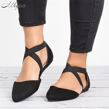 

Mhysa 2019 Women Flats Leopard Cross Strap Elastic Band Ballet Spring Female Pointed Toe Ladies Casual Shoes Plus size34-43 T66