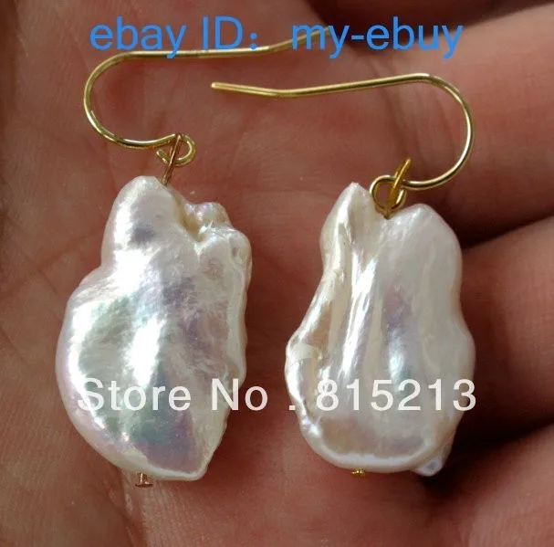 

wb00894 Unusual White Rainbow Keishi Keshi Baroque Pearl Earrings 14K GP