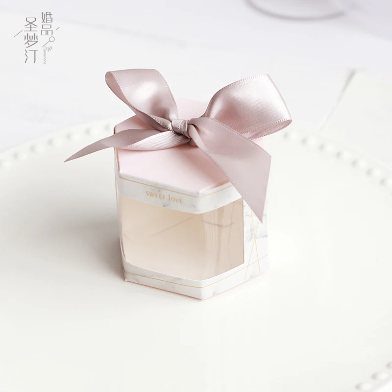 

50pcs Marble six angle box candy boxes wholesale wedding wedding supplies creative candy box carton candy box