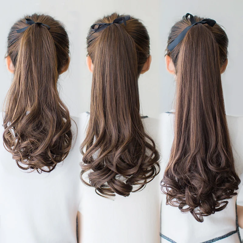 

SHANGKE Heat Resistant Synthetic 15"-22" Long Curly Ponytail Extensions Light Brown Drawstring Ponytail All Colors Available