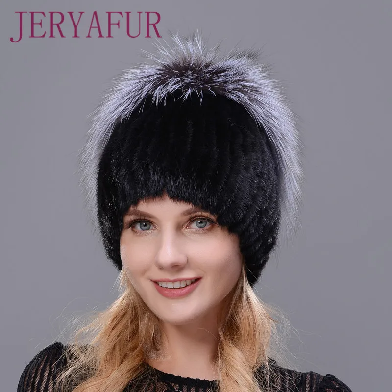 

New Style Winter Warm Cap Rabbit Fur Flower With Fox Fur On The Top Natural Imported Mink Fur Warm Hats For Women Ear Warm Hat