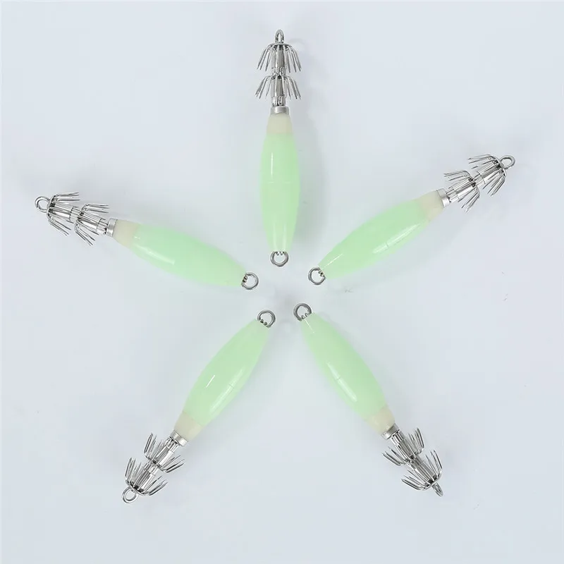 

Artificial 5pcs 9cm Triplex Luminous Squid Hook Octopus Hook Cuttlefish Hook Fishing Tackle Soft Lure Night Fishing Hook
