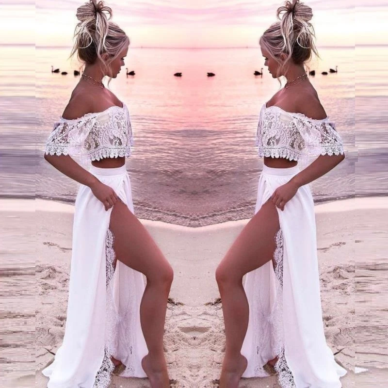 White beach dress off shoulder Clearance