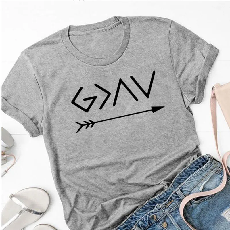 Футболка с надписью God Is more Than The High and Low | Женская одежда