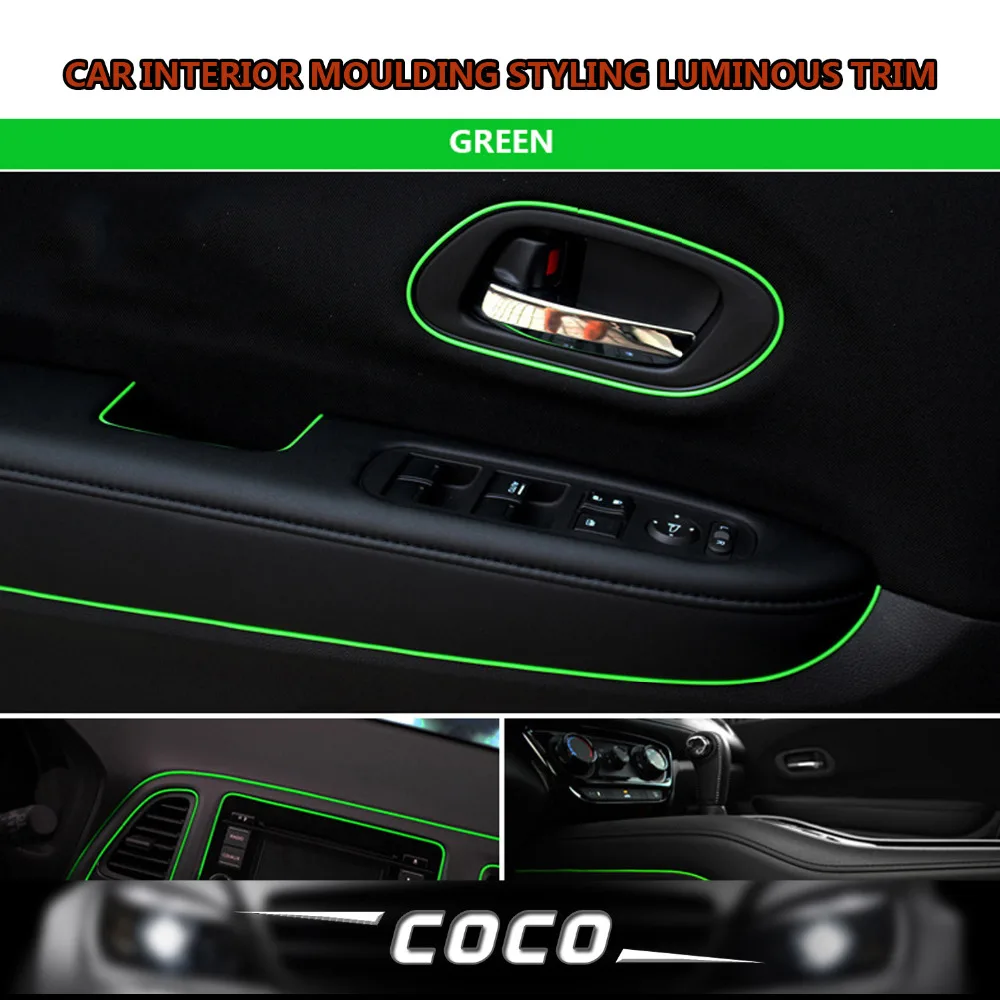 

15M 590"DIY Luminous Green Color Line Styling Car Truck Interior Console Panel Decoration Moulding Trim Decorative Strip