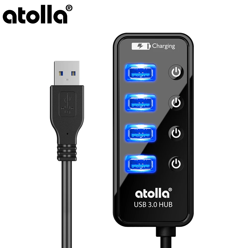 Atolla usb 3 0 hub with power adapter 4 1 data transfer and charging