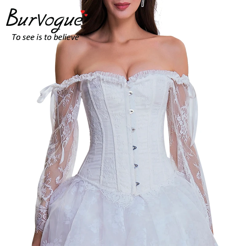 Женский винтажный корсет Burvogue сатиновый с цветочным принтом и кружевной