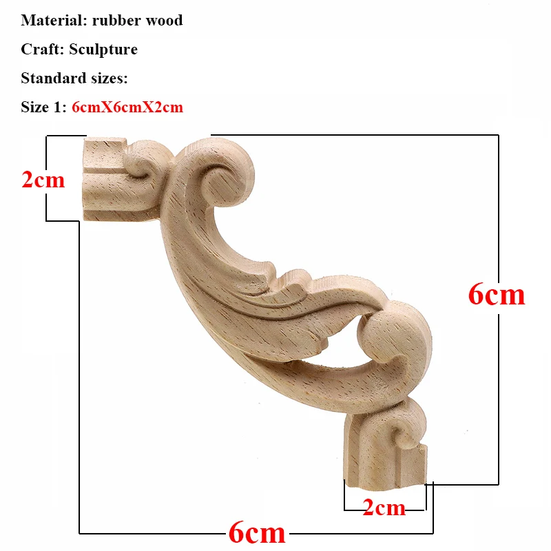 Винтажная Неокрашенная древесина наклейки с резьбой угловая аппликация, рама для домашней мебели настенные двери шкафа декоративные деревянные миниатюрные ремесла - Цвет: 6cmX6cm