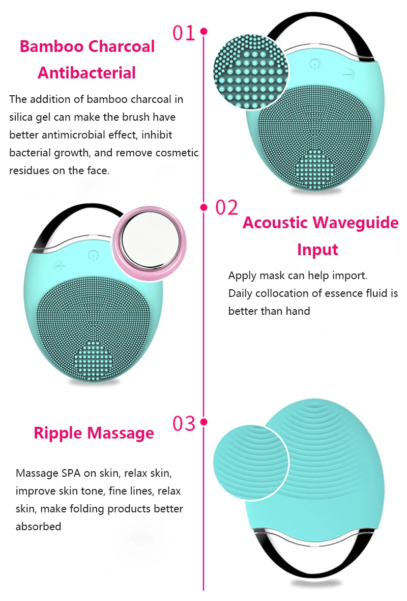 USB Базовая зарядка электрическая щетка для мытья лица Чистящая Щетка массажная Водонепроницаемая бамбуковая угольная силиконовая Очищающая прибор для лица инструмент