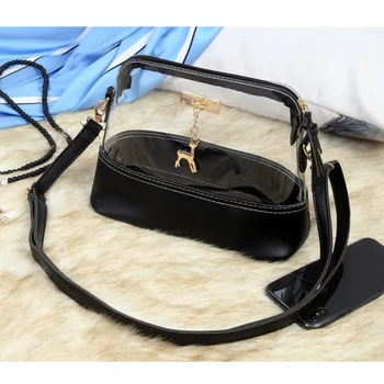 

Hot Selling Transparent Single Shoulder Bag Animal Pendant Handbag with Strap for Women Girls -B5