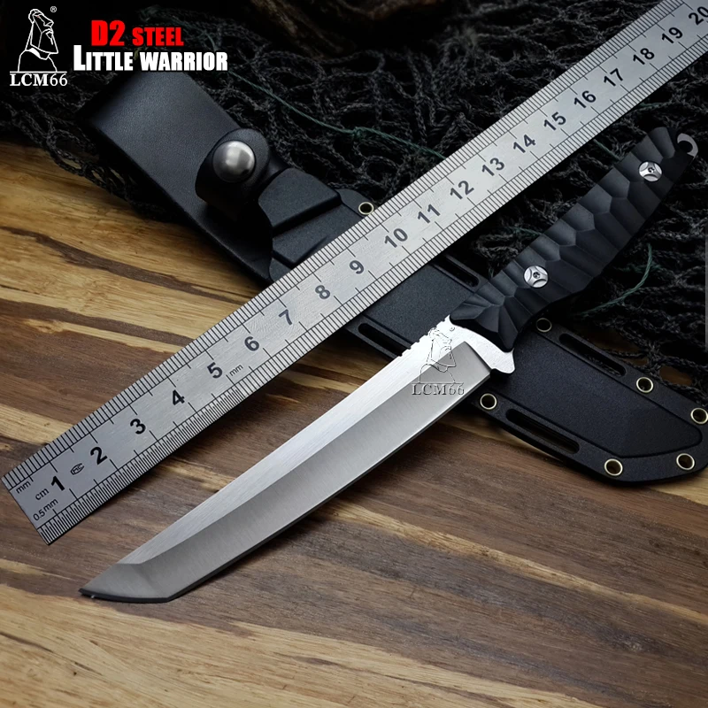LCM66 D2 del cuchillo de caza hoja con vaina de hoja Fija y agujero de cuerda cuchillo táctico cuchillo de La Supervivencia Al Aire Libre Herramientas de acero En Frío