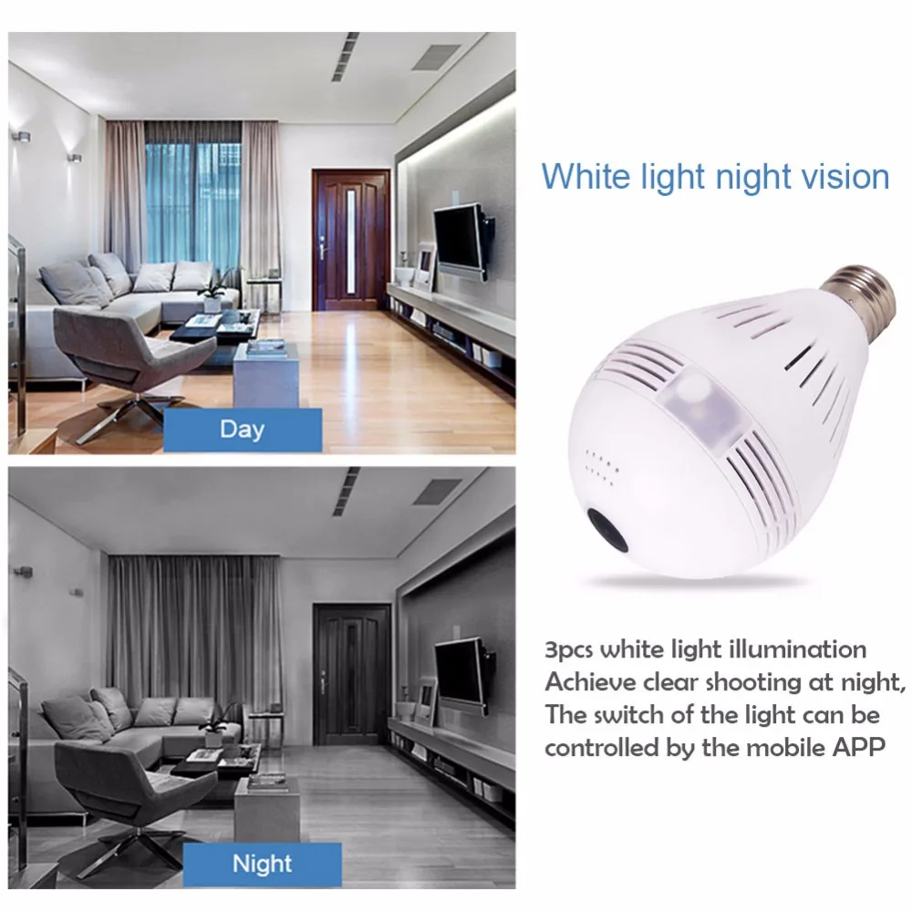 SIM Card 1080P HD Wireless Dome IP Camera Bulb Wi-Fi 360 Degree FishEye VR Audio Home CCTV Security Light Module Camera 4