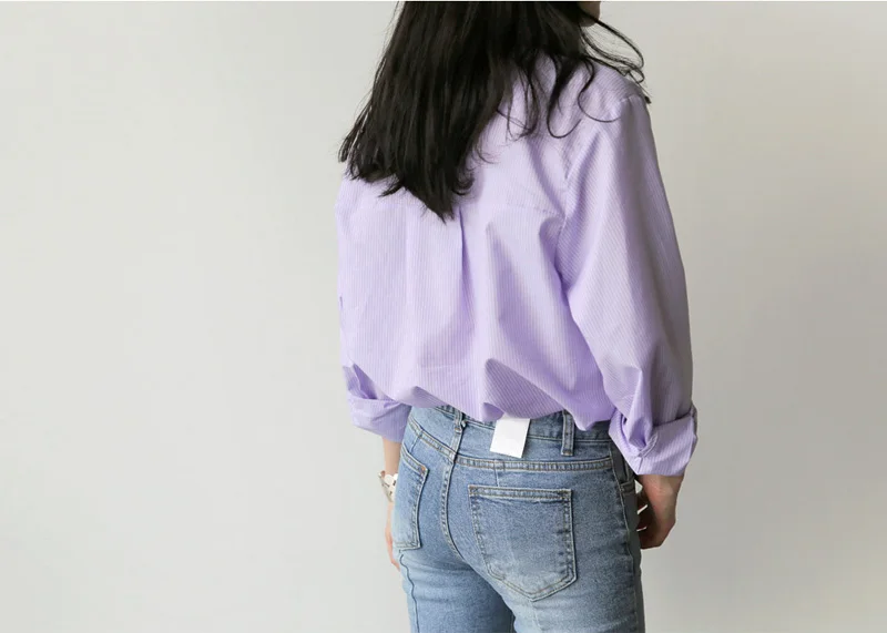 Женские блузки с одним карманом и топы с отложным воротником и длинным рукавом, женские рубашки светло-фиолетового цвета, женские топы blusas