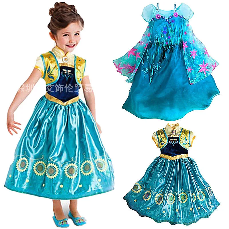 2016 New Kids Anna Elsa Costume Dress for Girls Princess Dresses