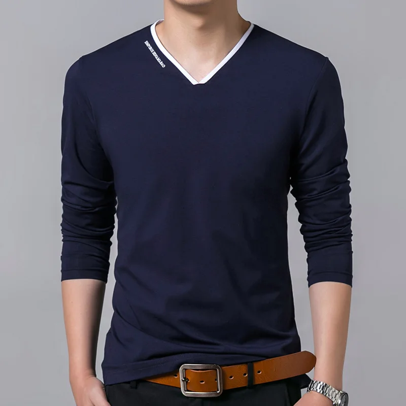 Новинка, модная брендовая мужская футболка, приталенная, мерсеризованный хлопок, трендовые топы, уличный стиль, Корейская футболка с длинным рукавом, мужская одежда
