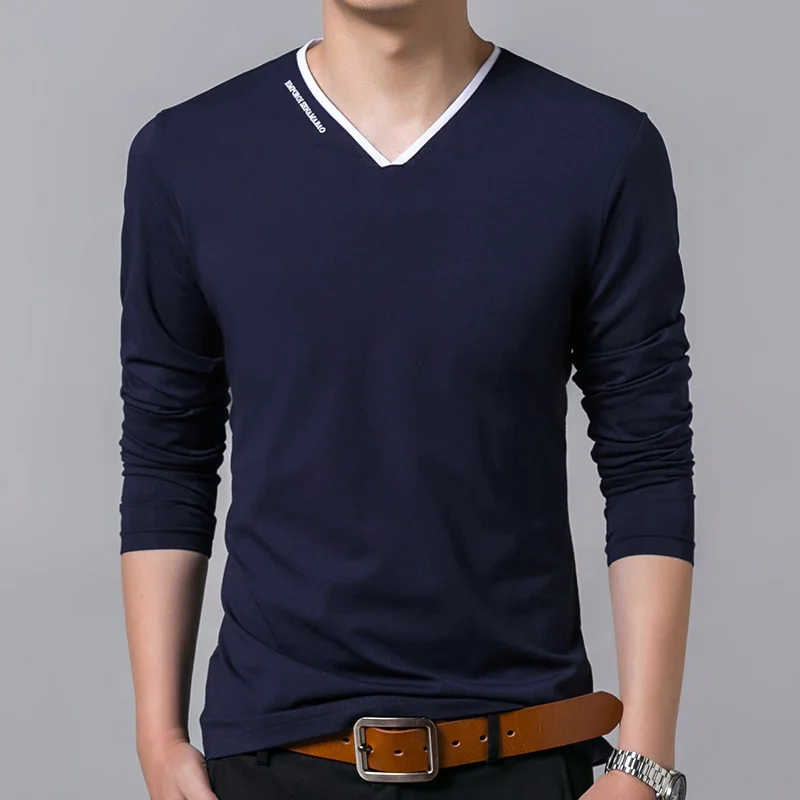 

2020 New Fashion Brand Tshirt Men Slim Fit Mercerized Cotton Trending Tops Street Style Korean Long Sleeve T-Shirt Mens Clothing