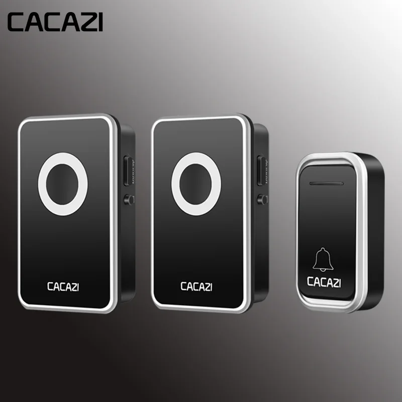 

CACAZI Waterproof Home Wireless Doorbell 300M Remote LED Light 1 Battery Button 2 Receiver Cordless door Bell chimes US EU Plug