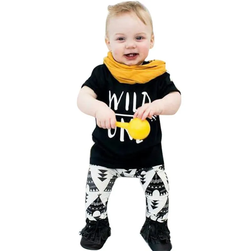 

2017 Baby Set Letter Print T-Shirt +Geometric Pattern Pants Boys Clothing Suit Roupas infantis menino Baby's Sets