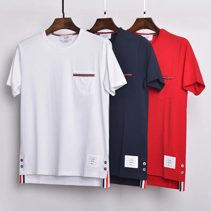 

2019 Fashion TB THOM Brand T-Shirt Men Women Short Casual Clothing Solid Summer Couple O-neck Cotton Shirts