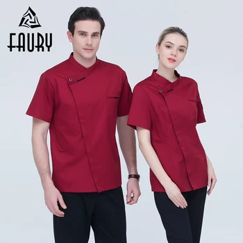 

Unisex Chef Jacket High Quality Short-sleeves Oblique Collar Summer Kitchen Catering Restaurant Bakery Cake Shop Work Uniforms