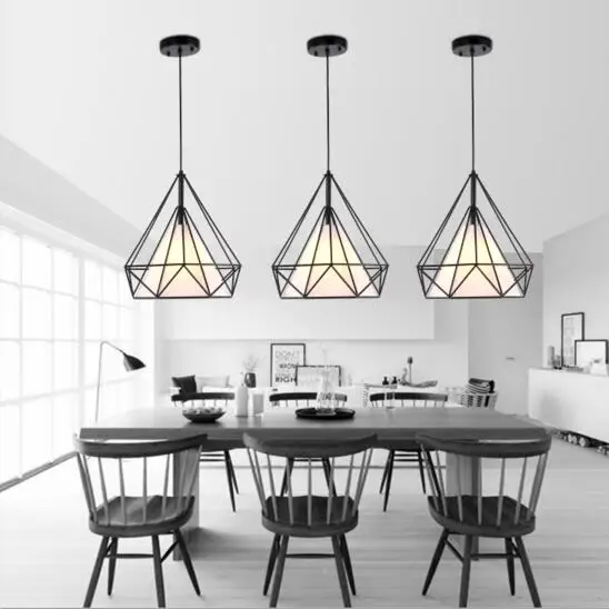 Black Birdcage Pendant Lamp Modern Iron Minimalist Retro Light Scandinavian Loft Pyramid Light Metal Cage Diameter