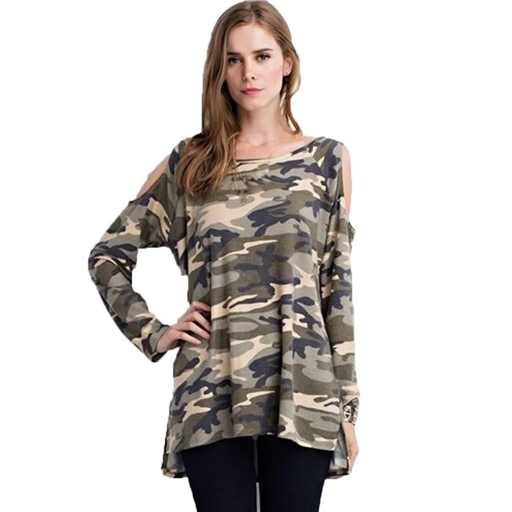 2018 Autumn Top Tees Camouflage shirt Women long Sleeve shirts female