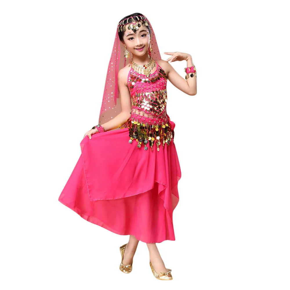 Восточный танец девушки танец живота Индия танец живота одежда детский набор костюма для танца живота танец живота ребенок дети индийский 5 цветов - Цвет: B